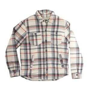 New UGG Shacket Men's Size Small Cream Multi Plaid Sherpa Lined Flannel Jacket